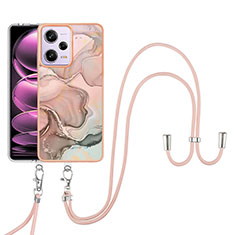 Handyhülle Silikon Hülle Gummi Schutzhülle Flexible Modisch Muster mit Schlüsselband Lanyard YB7 für Xiaomi Redmi Note 12 Pro 5G Rosa