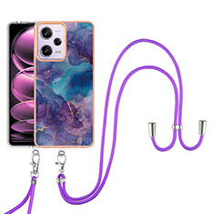 Handyhülle Silikon Hülle Gummi Schutzhülle Flexible Modisch Muster mit Schlüsselband Lanyard YB7 für Xiaomi Redmi Note 12 Pro 5G Violett