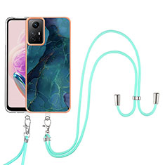 Handyhülle Silikon Hülle Gummi Schutzhülle Flexible Modisch Muster mit Schlüsselband Lanyard YB7 für Xiaomi Redmi Note 12S Grün