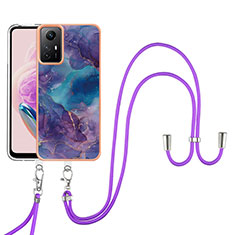 Handyhülle Silikon Hülle Gummi Schutzhülle Flexible Modisch Muster mit Schlüsselband Lanyard YB7 für Xiaomi Redmi Note 12S Violett