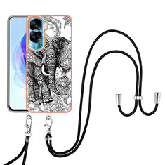 Handyhülle Silikon Hülle Gummi Schutzhülle Flexible Modisch Muster mit Schlüsselband Lanyard YB8 für Huawei Honor 90 Lite 5G Grau