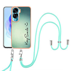 Handyhülle Silikon Hülle Gummi Schutzhülle Flexible Modisch Muster mit Schlüsselband Lanyard YB8 für Huawei Honor 90 Lite 5G Grün