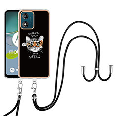 Handyhülle Silikon Hülle Gummi Schutzhülle Flexible Modisch Muster mit Schlüsselband Lanyard YB8 für Motorola Moto E13 Schwarz