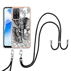 Handyhülle Silikon Hülle Gummi Schutzhülle Flexible Modisch Muster mit Schlüsselband Lanyard YB8 für Oppo A55 5G Grau