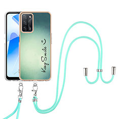 Handyhülle Silikon Hülle Gummi Schutzhülle Flexible Modisch Muster mit Schlüsselband Lanyard YB8 für Oppo A55 5G Grün