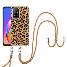 Handyhülle Silikon Hülle Gummi Schutzhülle Flexible Modisch Muster mit Schlüsselband Lanyard YB8 für Oppo A95 5G Braun