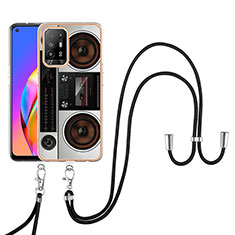 Handyhülle Silikon Hülle Gummi Schutzhülle Flexible Modisch Muster mit Schlüsselband Lanyard YB8 für Oppo A95 5G Bunt