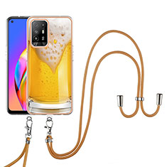 Handyhülle Silikon Hülle Gummi Schutzhülle Flexible Modisch Muster mit Schlüsselband Lanyard YB8 für Oppo A95 5G Gelb