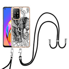 Handyhülle Silikon Hülle Gummi Schutzhülle Flexible Modisch Muster mit Schlüsselband Lanyard YB8 für Oppo A95 5G Grau