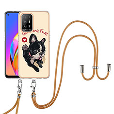 Handyhülle Silikon Hülle Gummi Schutzhülle Flexible Modisch Muster mit Schlüsselband Lanyard YB8 für Oppo A95 5G Kahki