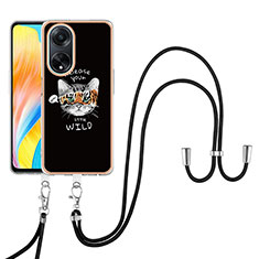 Handyhülle Silikon Hülle Gummi Schutzhülle Flexible Modisch Muster mit Schlüsselband Lanyard YB8 für Oppo A98 5G Schwarz