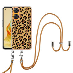 Handyhülle Silikon Hülle Gummi Schutzhülle Flexible Modisch Muster mit Schlüsselband Lanyard YB8 für Oppo Reno8 T 4G Braun