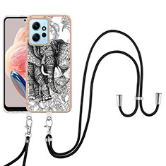 Handyhülle Silikon Hülle Gummi Schutzhülle Flexible Modisch Muster mit Schlüsselband Lanyard YB8 für Xiaomi Redmi Note 12 4G Grau