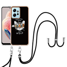 Handyhülle Silikon Hülle Gummi Schutzhülle Flexible Modisch Muster mit Schlüsselband Lanyard YB8 für Xiaomi Redmi Note 12 4G Schwarz