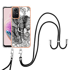 Handyhülle Silikon Hülle Gummi Schutzhülle Flexible Modisch Muster mit Schlüsselband Lanyard YB8 für Xiaomi Redmi Note 12S Grau