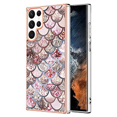 Handyhülle Silikon Hülle Gummi Schutzhülle Flexible Modisch Muster S01 für Samsung Galaxy S23 Ultra 5G Braun