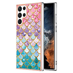 Handyhülle Silikon Hülle Gummi Schutzhülle Flexible Modisch Muster S01 für Samsung Galaxy S23 Ultra 5G Rosa