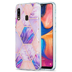 Handyhülle Silikon Hülle Gummi Schutzhülle Flexible Modisch Muster Y01B für Samsung Galaxy A20 Helles Lila