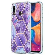 Handyhülle Silikon Hülle Gummi Schutzhülle Flexible Modisch Muster Y01B für Samsung Galaxy A30 Violett