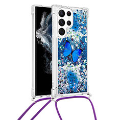 Handyhülle Silikon Hülle Gummi Schutzhülle Flexible Modisch Muster Y02B für Samsung Galaxy S22 Ultra 5G Blau
