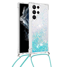 Handyhülle Silikon Hülle Gummi Schutzhülle Flexible Modisch Muster Y03B für Samsung Galaxy S22 Ultra 5G Cyan