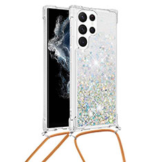 Handyhülle Silikon Hülle Gummi Schutzhülle Flexible Modisch Muster Y03B für Samsung Galaxy S22 Ultra 5G Silber