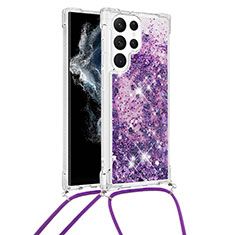 Handyhülle Silikon Hülle Gummi Schutzhülle Flexible Modisch Muster Y03B für Samsung Galaxy S22 Ultra 5G Violett