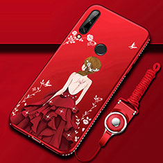 Handyhülle Silikon Hülle Gummi Schutzhülle Flexible Motiv Kleid Mädchen für Huawei Enjoy 10 Plus Rot