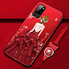 Handyhülle Silikon Hülle Gummi Schutzhülle Flexible Motiv Kleid Mädchen für Huawei Honor Play4 Pro 5G Rot