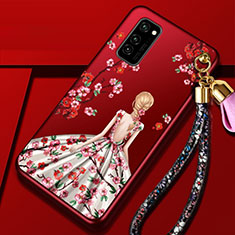 Handyhülle Silikon Hülle Gummi Schutzhülle Flexible Motiv Kleid Mädchen für Huawei Honor View 30 5G Rot