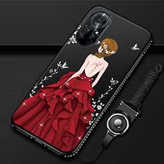 Handyhülle Silikon Hülle Gummi Schutzhülle Flexible Motiv Kleid Mädchen für Huawei Nova 8 Pro 5G Rot und Schwarz