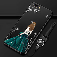 Handyhülle Silikon Hülle Gummi Schutzhülle Flexible Motiv Kleid Mädchen für Oppo A5 Schwarz