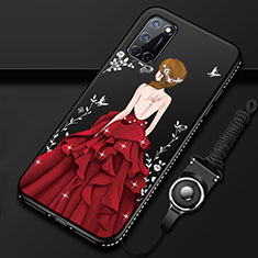 Handyhülle Silikon Hülle Gummi Schutzhülle Flexible Motiv Kleid Mädchen für Oppo A72 Rot und Schwarz