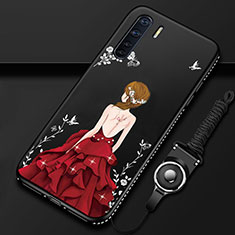 Handyhülle Silikon Hülle Gummi Schutzhülle Flexible Motiv Kleid Mädchen für Oppo A91 Rot und Schwarz