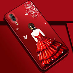 Handyhülle Silikon Hülle Gummi Schutzhülle Flexible Motiv Kleid Mädchen K01 für Huawei P20 Rot