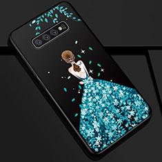 Handyhülle Silikon Hülle Gummi Schutzhülle Flexible Motiv Kleid Mädchen K01 für Samsung Galaxy S10 Blau