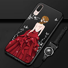 Handyhülle Silikon Hülle Gummi Schutzhülle Flexible Motiv Kleid Mädchen K02 für Huawei P20 Rot und Schwarz