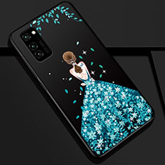 Handyhülle Silikon Hülle Gummi Schutzhülle Flexible Motiv Kleid Mädchen S01 für Huawei Honor V30 5G Blau