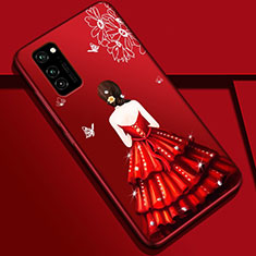 Handyhülle Silikon Hülle Gummi Schutzhülle Flexible Motiv Kleid Mädchen S01 für Huawei Honor V30 Pro 5G Rot