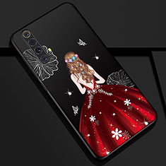 Handyhülle Silikon Hülle Gummi Schutzhülle Flexible Motiv Kleid Mädchen S01 für Realme X50 5G Rot und Schwarz