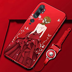 Handyhülle Silikon Hülle Gummi Schutzhülle Flexible Motiv Kleid Mädchen S01 für Xiaomi Mi Note 10 Pro Rot