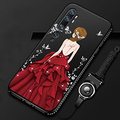 Handyhülle Silikon Hülle Gummi Schutzhülle Flexible Motiv Kleid Mädchen S01 für Xiaomi Mi Note 10 Pro Rot und Schwarz