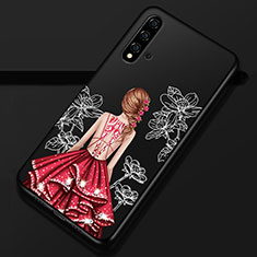 Handyhülle Silikon Hülle Gummi Schutzhülle Flexible Motiv Kleid Mädchen S02 für Huawei Nova 5 Pro Rot und Schwarz