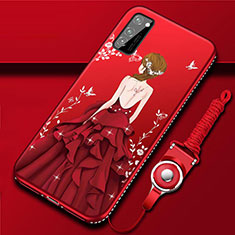 Handyhülle Silikon Hülle Gummi Schutzhülle Flexible Motiv Kleid Mädchen S03 für Huawei Honor V30 5G Rot
