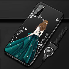 Handyhülle Silikon Hülle Gummi Schutzhülle Flexible Motiv Kleid Mädchen S03 für Huawei Honor View 30 5G Grün