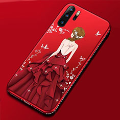 Handyhülle Silikon Hülle Gummi Schutzhülle Motiv Kleid Mädchen für Huawei P30 Pro New Edition Rot