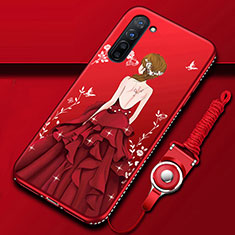 Handyhülle Silikon Hülle Gummi Schutzhülle Motiv Kleid Mädchen für Oppo F15 Rot