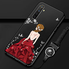 Handyhülle Silikon Hülle Gummi Schutzhülle Motiv Kleid Mädchen für Realme XT Rot und Schwarz