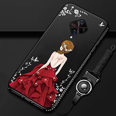 Handyhülle Silikon Hülle Gummi Schutzhülle Motiv Kleid Mädchen für Vivo S1 Pro Rot und Schwarz