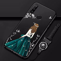 Handyhülle Silikon Hülle Gummi Schutzhülle Motiv Kleid Mädchen K01 für Huawei P30 Lite XL Schwarz